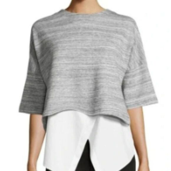 Derek Lam Sweatshirt Short Sleeve‎ Gray Oversized Boxy Cropped Knit Top Layer L - Picture 11 of 11